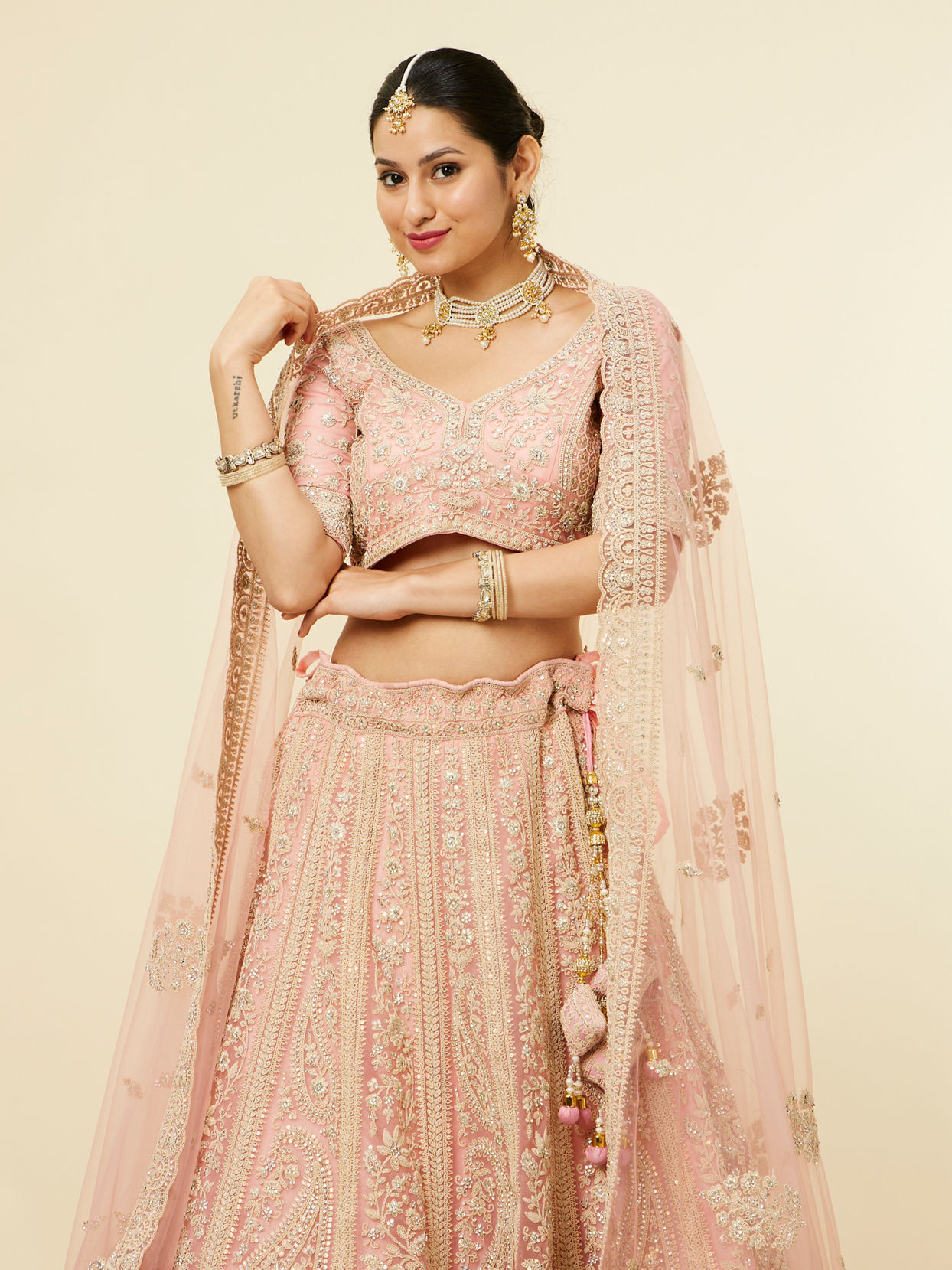 Light Pink Imperial Paisley Patterned Lehenga image number 1